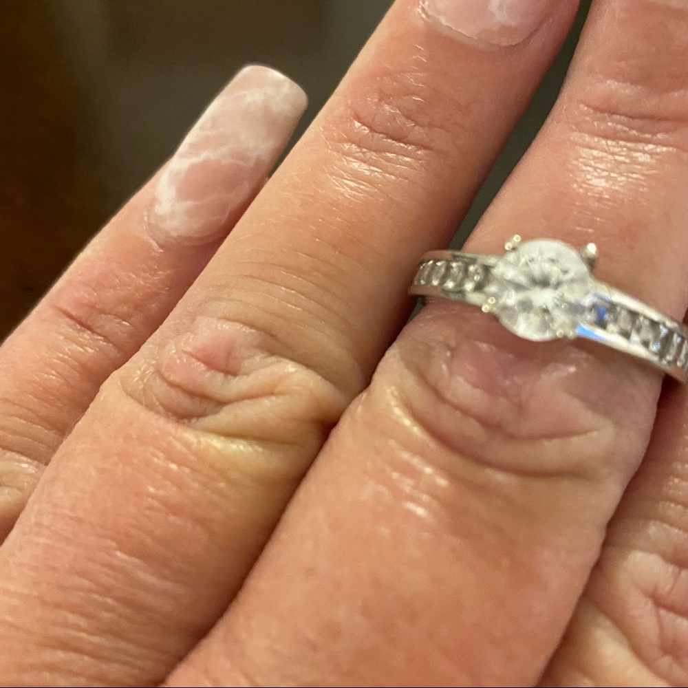 AMG 925 Round Center Cubic Zirconia with Side Accents Engagement Ring